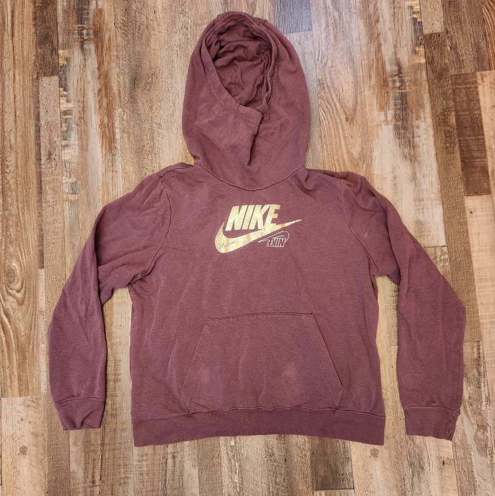 Nike Purple Funnel Neck Hoodie With Sparkly Gold Nike Logo
